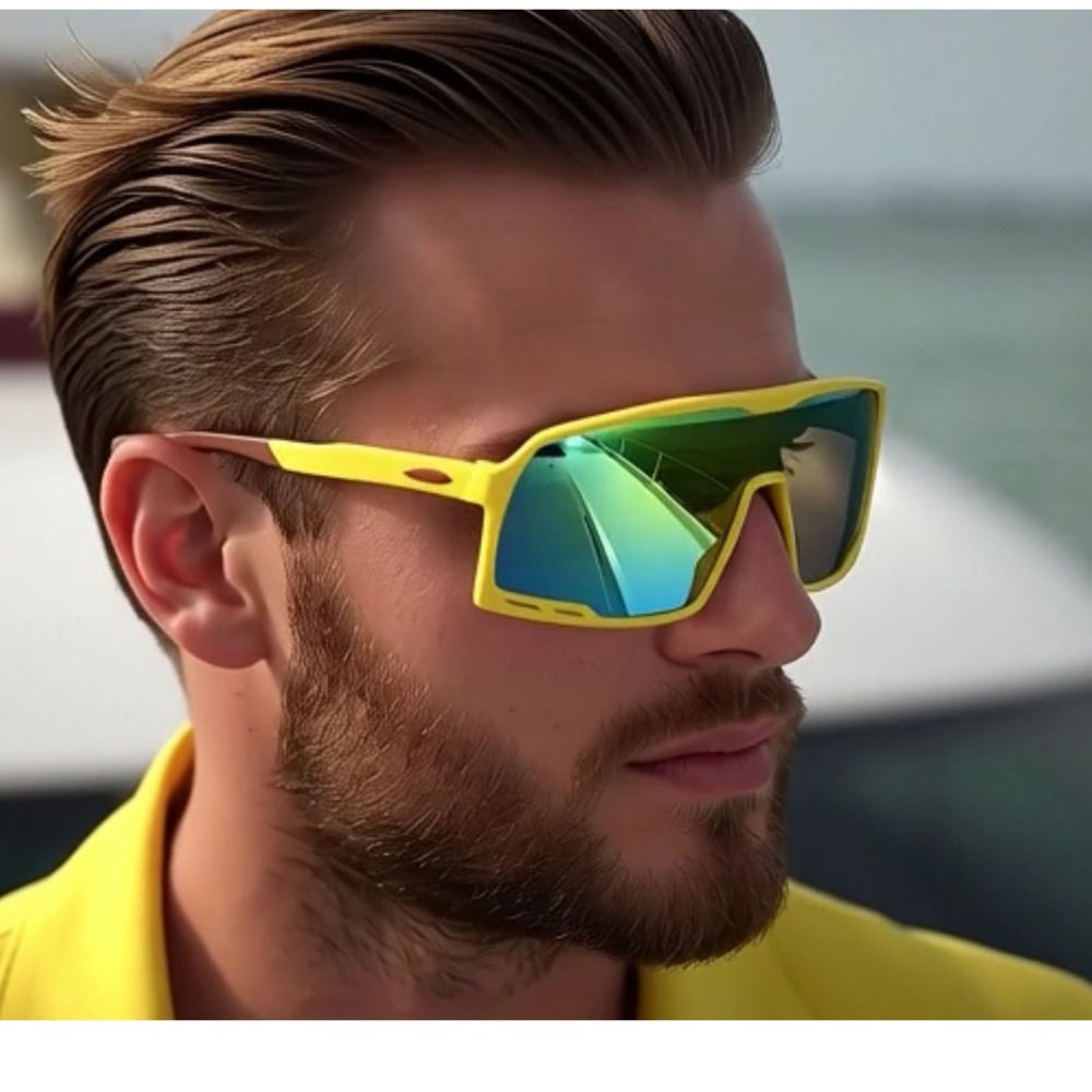 Sport Sunglasses Yellow Frame Mirrored Reflective Lens UV400 Protection Safety
